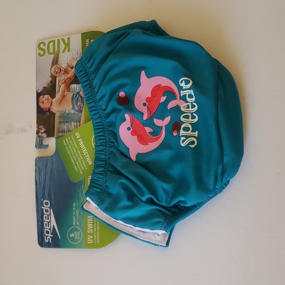 Speedo Baby Kids Size 6 Months NWT UV Swim Diaper Blue w/ Dolphins